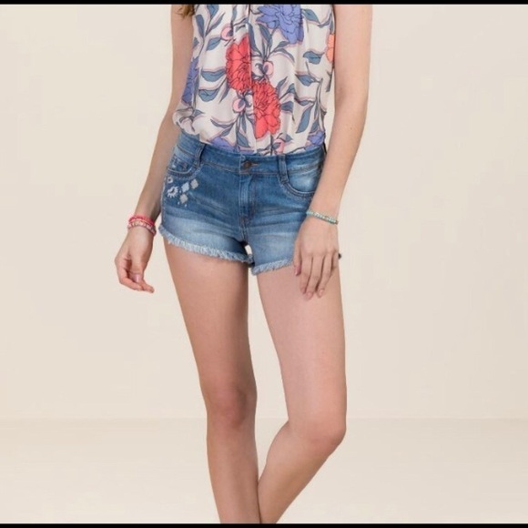 HARPER MID RISE SIDE EMBROIDERED JEAN SHORTS size 27 - Picture 1 of 8